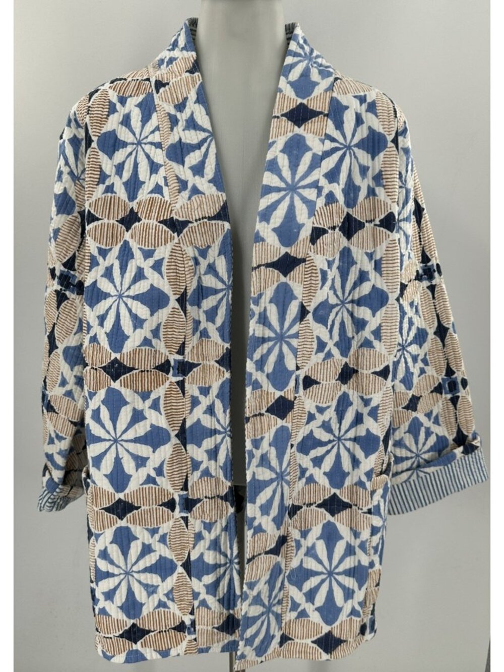 Marea Women’s Quilted Blazer/Jacket Cafe Tile Striped Lining Pockets L/XL